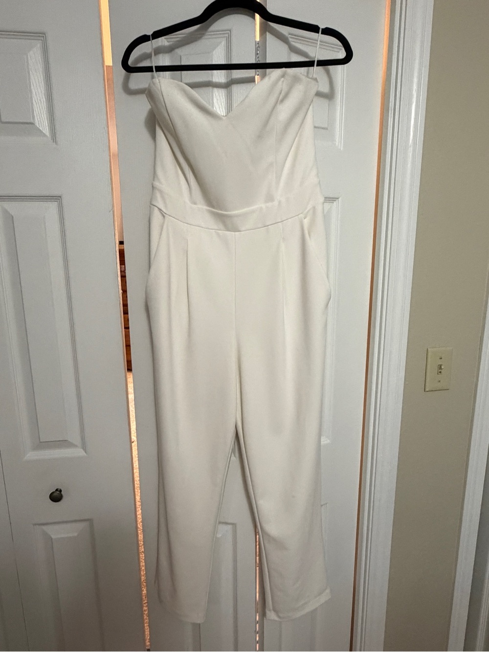 Express White Strapless Jumpsuit with Slim Straps